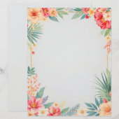 Tropical Floral on Blue Stationery Paper レターヘッド (正面/裏面)