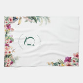Tropical Floral Palm Monogram Beach House キッチンタオル (横)