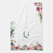 Tropical Floral Palm Monogram Beach House キッチンタオル (縦)