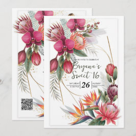 Tropical Floral Paradise Botanical Gold Sweet 16 招待状