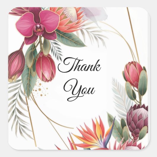 Tropical Floral Paradise Botanical Gold Wedding  スクエアシール (正面)