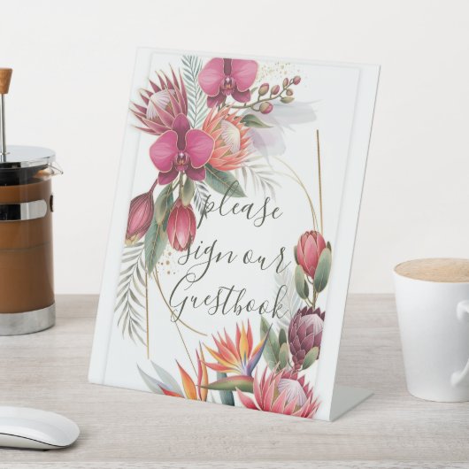 Tropical Floral Paradise Botanical Gold Wedding  台座サイン (インサイチュ)