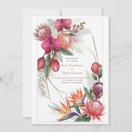 Tropical Floral Paradise Botanical Gold Wedding  招待状