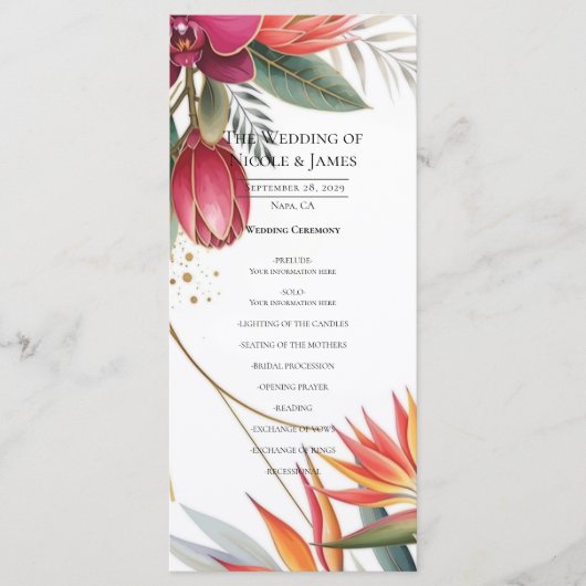 Tropical Floral Paradise Botanical Wedding Program メニュー (正面)