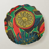Tropical floral pattern in doodle style with fruit ラウンドクッション (裏面)