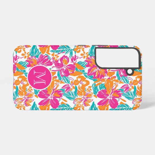 Tropical Floral Pattern Phone Case (Name) Samsung Galaxyケース (裏面横)