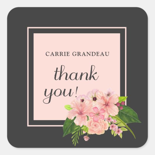 Tropical Floral Pink & Peach Graduation Thank You スクエアシール (正面)