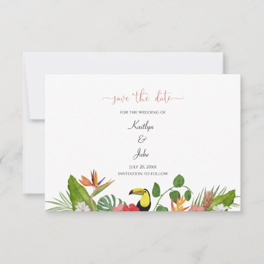 Tropical Floral Save the Date Card サンキューカード (正面)