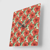 Tropical floral seamless pattern red flowers スクエア壁時計 (傾斜)