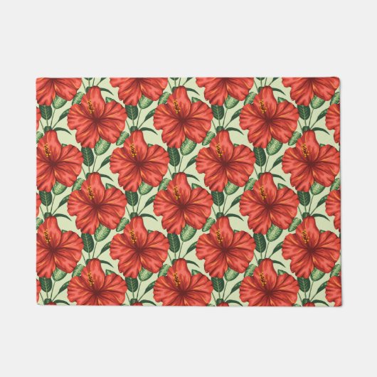 Tropical floral seamless pattern red flowers ドアマット (正面)