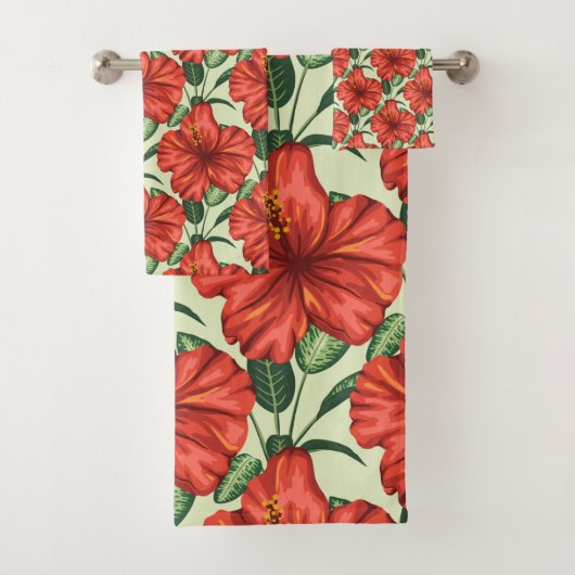 Tropical floral seamless pattern red flowers バスタオルセット (インサイチュ)