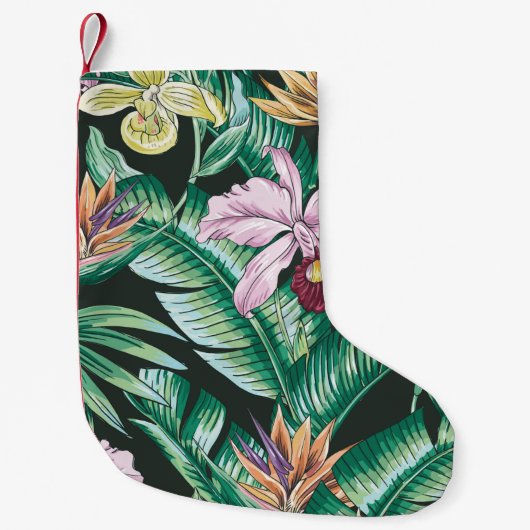 Tropical floral seamless pattern with exotic flowe スモールクリスマスストッキング (正面)
