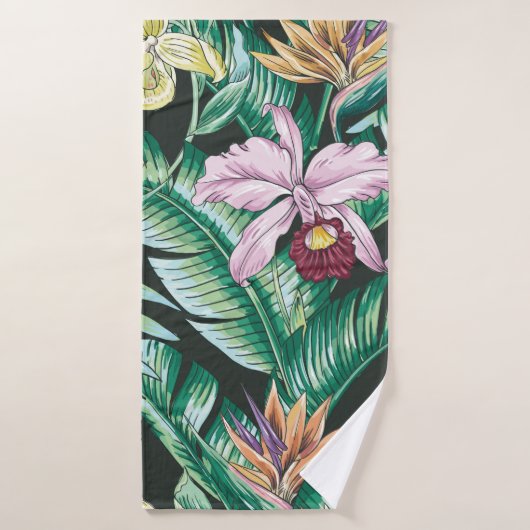 Tropical floral seamless pattern with exotic flowe バスタオル (バスタオル)