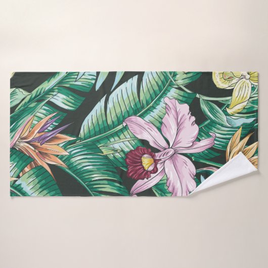 Tropical floral seamless pattern with exotic flowe バスタオル (バスタオル)