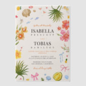 Tropical Floral & Shell Coastal Vellum Wedding ベラム紙招待状 (正面)