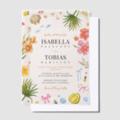 Tropical Floral & Shell Coastal Vellum Wedding ベラム紙招待状 (オフセット)