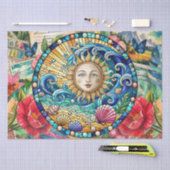 Tropical Floral Stained Glass Sun Face Decoupage 薄葉紙 (クラフト)