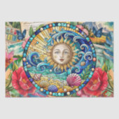 Tropical Floral Stained Glass Sun Face Decoupage 薄葉紙 (正面)