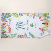 Tropical Floral Watercolor Script氏のタイポグラフィ ビーチタオル (正面)