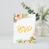Tropical Floral Wedding Blush Hibiscus Garden 出欠カード (スタンド正面)