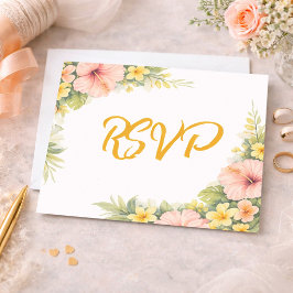 Tropical Floral Wedding Blush Hibiscus Garden  出欠カード