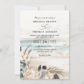tropical florals protea beach qr code wedding 招待状 (正面)