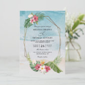 Tropical Flower Beach Elegant QR Code Wedding 招待状 (スタンド正面)