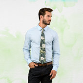 Tropical Flower Chinoiserie Asian Dusty Teal Print ネクタイ