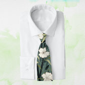 Tropical Flower Chinoiserie Asian Dusty Teal Print ネクタイ