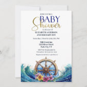Tropical Flower Sailing Wheel Boy Baby Shower 招待状 (正面)