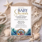 Tropical Flower Sailing Wheel Boy Baby Shower 招待状