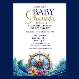 Tropical Flower Sailing Wheel Boy Baby Shower 招待状