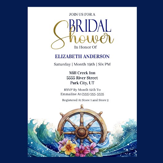 Tropical Flower Sailing Wheel Bridal Shower 招待状