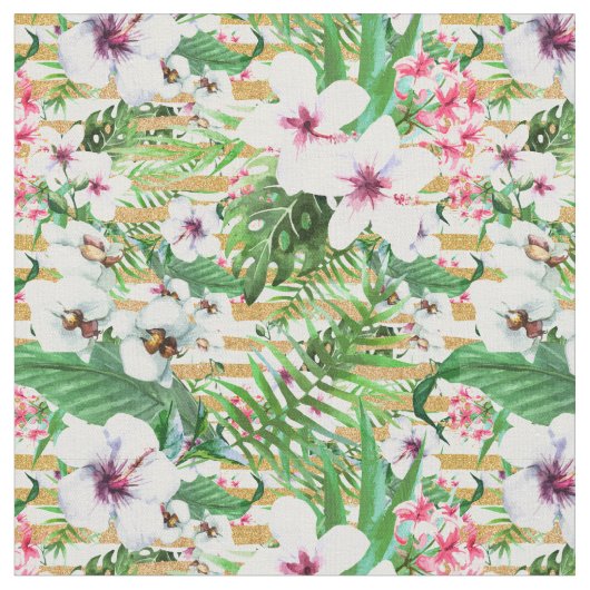 Tropical Flowers ファブリック (クローズアップ)