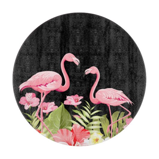 Tropical Flowers And Flamingos カッティングボード (正面)