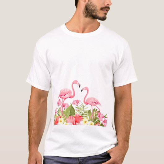 Tropical Flowers And Flamingos Tシャツ (正面)