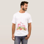 Tropical Flowers And Flamingos Tシャツ (正面フル)