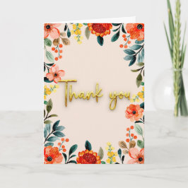 Tropical flowers and gold Thank You Card カード