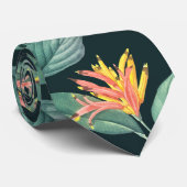 Tropical Flowers and Leaves on Dark Teal Green ネクタイ (ロール)