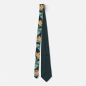 Tropical Flowers and Leaves on Dark Teal Green ネクタイ (裏面)