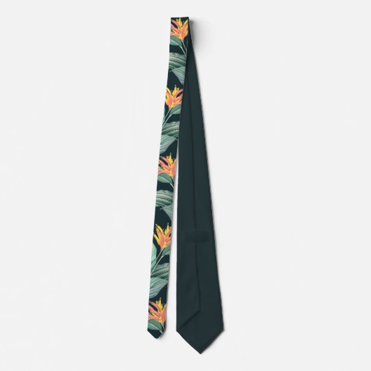 Tropical Flowers and Leaves on Dark Teal Green ネクタイ (裏面)