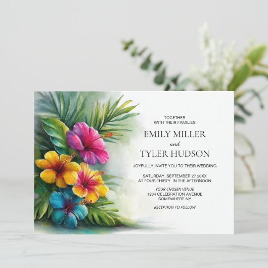 Tropical Flowers Greenery Wedding 招待状 (スタンド正面)