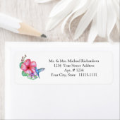 Tropical Flowers Hummingbird Return Address Labels ラベル (インサイチュ)