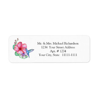 Tropical Flowers Hummingbird Return Address Labels ラベル