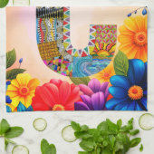 Tropical Flowers Monogram C Kitchen Towel キッチンタオル (折り畳み)