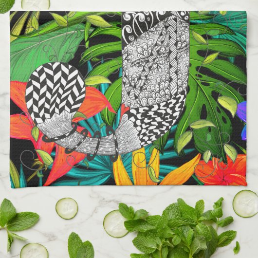 Tropical Flowers Monogram J Kitchen Towel キッチンタオル (折り畳み)