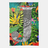 Tropical Flowers Monogram J Kitchen Towel キッチンタオル (縦)