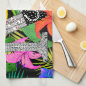 Tropical Flowers Monogram M Kitchen Towel キッチンタオル (四つ折り)