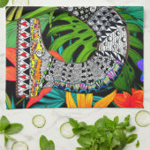 Tropical Flowers Monogram S Kitchen Towel キッチンタオル (折り畳み)