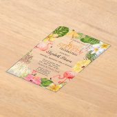 Tropical Flowers Palm Flamingos Dress Sweet 16 アクリル招待状 (レイダウン)